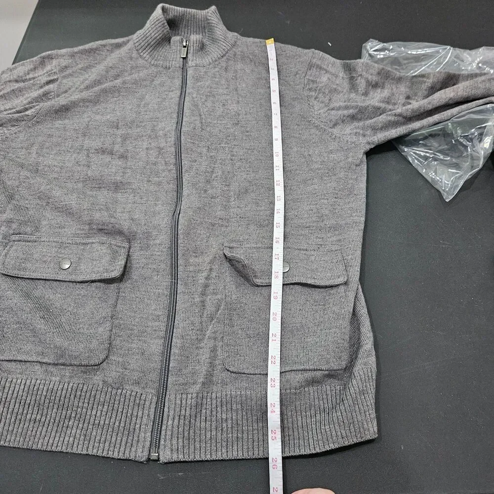 Michael Kors Mens Wool Blend Full Zip Sweater Size L Grey Pockets Warm Neutral